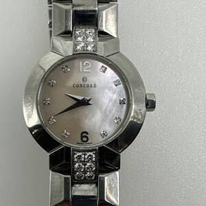 Concord La Scala Ladies Diamond Watch Stainless Mother of Pearl Dial Runs Well